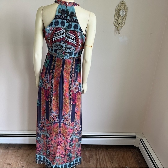 Nwt Sobe Boutique Women’s Halter Sleeveless Boho Maxi Dress Multi Color M - Picture 2 of 16